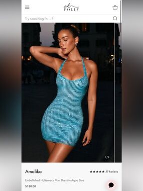 Oh Polly Aqua Blue Embellished Halterneck Mini Dress